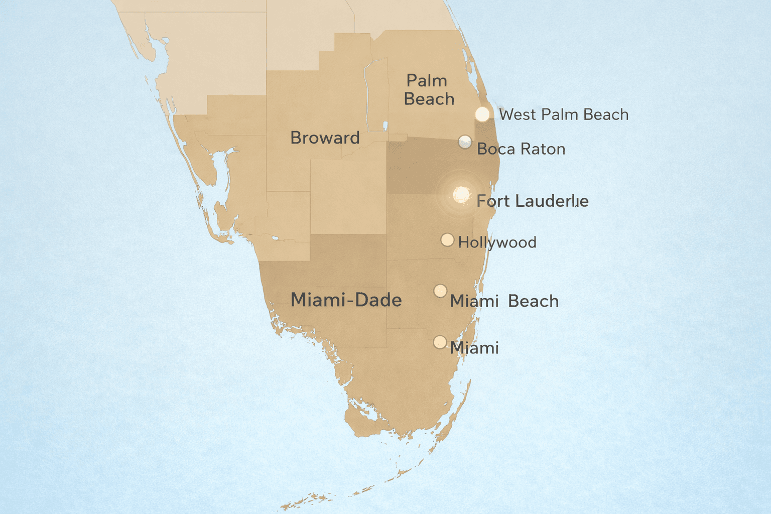 South Florida Tri-County Service Area Map - Miami-Dade, Broward, and Palm Beach Counties